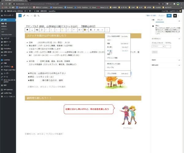 +のブロック追加ボタンまたはその他メニューから挿入を選択