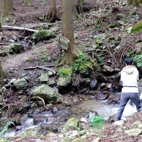 沢沿いの作業道をさらに20分程で「最後の水場」
