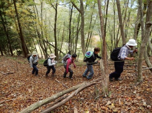 見上げれば、少しずつ紅葉も始まっていますね。足元は、ふかふかの落ち葉のじゅうたん!!