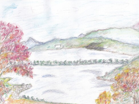 横一文字に見える橋立、宮津湾、阿蘇海、遠くに青葉山、絶景の中でのスケッチ山行でした。出来栄えは・・・楽しかったので良しとします。(T・U)