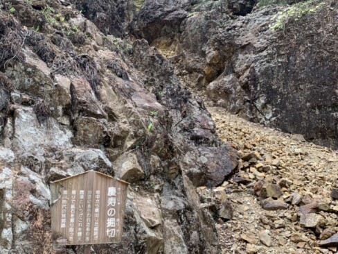 露天掘りで鉱脈を掘り取った跡だそうな