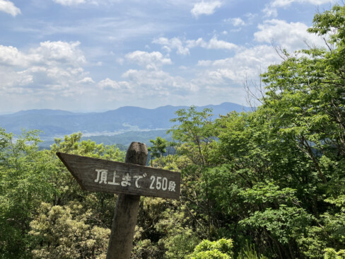 歩き始めて約40分で山頂まであと250段のところまできました。あとひとがんばり。