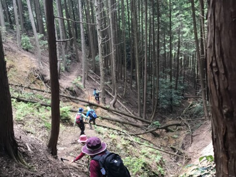 崩落地②狭くて滑りやすい道ができています。