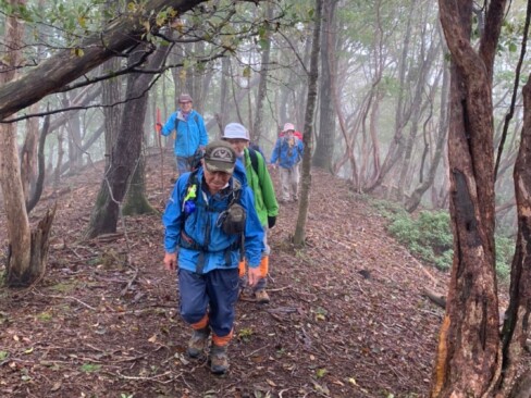 雨模様でガスガスの中、黙々と登ります。