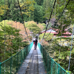 みたらい渓谷に入っていく最初の吊り橋。眼下の清流も素晴らしく期待感が高まりました。