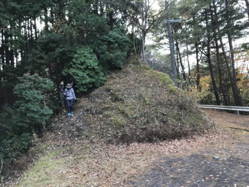 山頂から下りてきて、ここで舗装路に合流します。