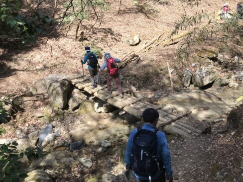 今までとは雰囲気の違う登山道になり、何回か渡渉します。