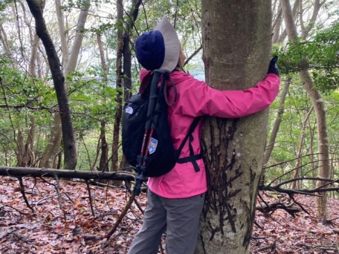 木に触ったり抱き着いたり・・・木からエネルギーをもらってます。