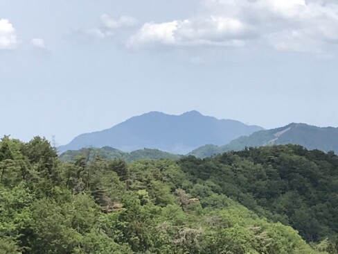 木がたくさん伐採されているところから、双耳峰の青葉山が。