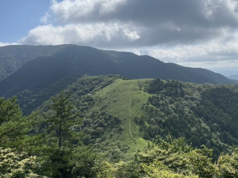 向こうに見える千丈ケ嶽まで歩きます。それにしても暑い日!!