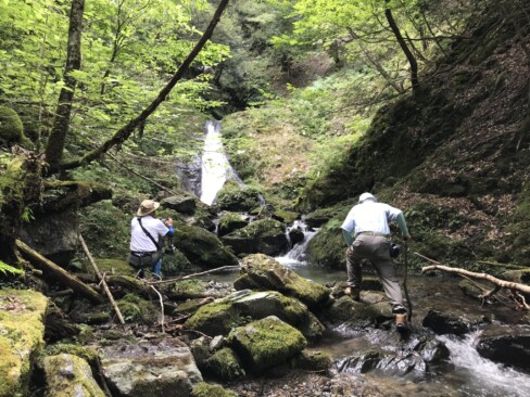 滝に近づいて写真撮影。三段なんだけど、ここからは二段しか見えません。