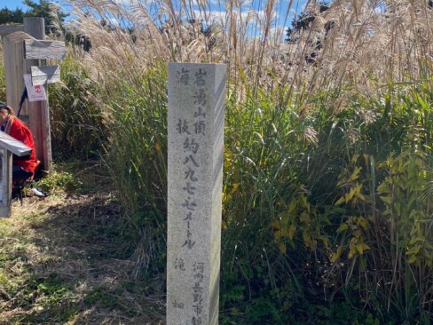ススキロードを登りきったところにこの標柱。少し歩くと、またもや山頂の看板・・・・(≧▽≦)
