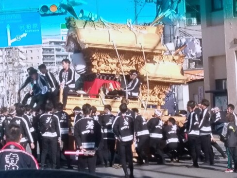 まさかの、だんじりと遭遇!!活気のあるお祭りをしばし見学。