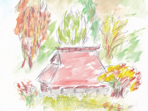 古民家を意識して描きました。「日本むかし話」のような世界ですね。(T・U)