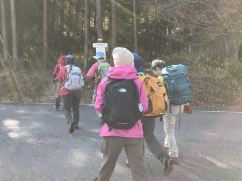 道路を渡って、大手門登山口から登山道に入ります。