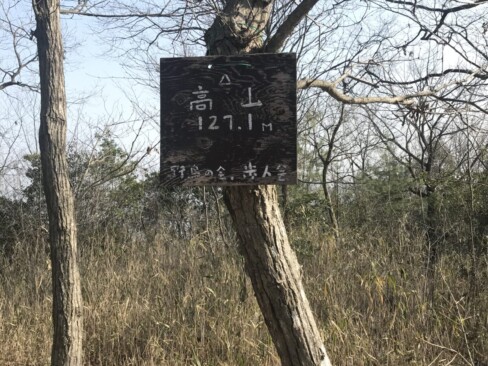 登山口から5分ほどで1つ目のピーク「高山」到着。標高127.1m。