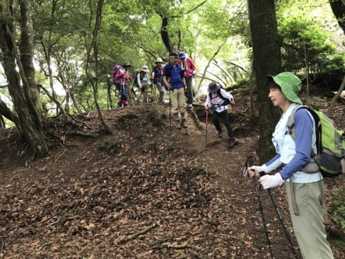 さあ、下山です。山頂付近は城跡らしく段々になっています。