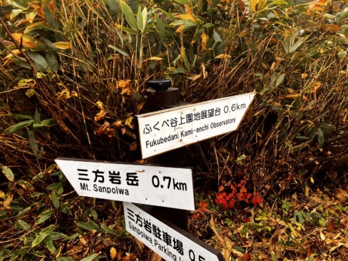 登山口から山頂に至る登山道と三方岩駐車場への分岐