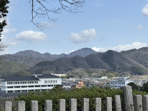 篠山城天守台から正面に小高く王地山を望む