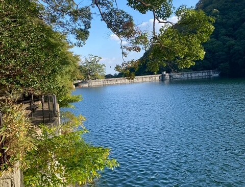 広い貯水池の周りは、よく整備されています。