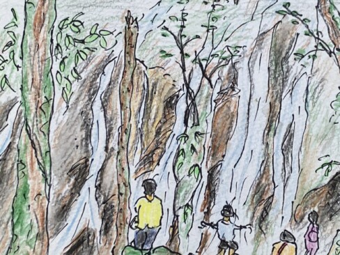 人物を描くことで滝の大きさがよくわかりますね(N・T)