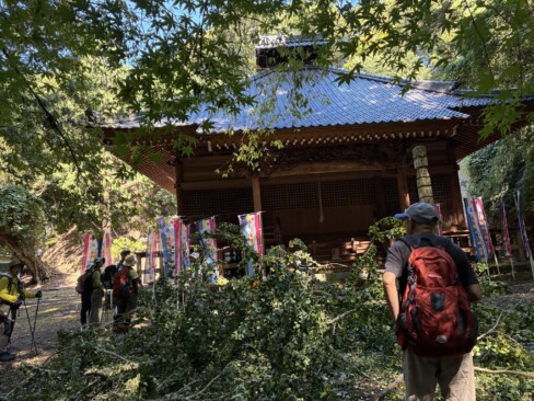 山頂から少し下りたところにある相應峰寺本堂。雷でイチョウの枝が折れたそうです。
